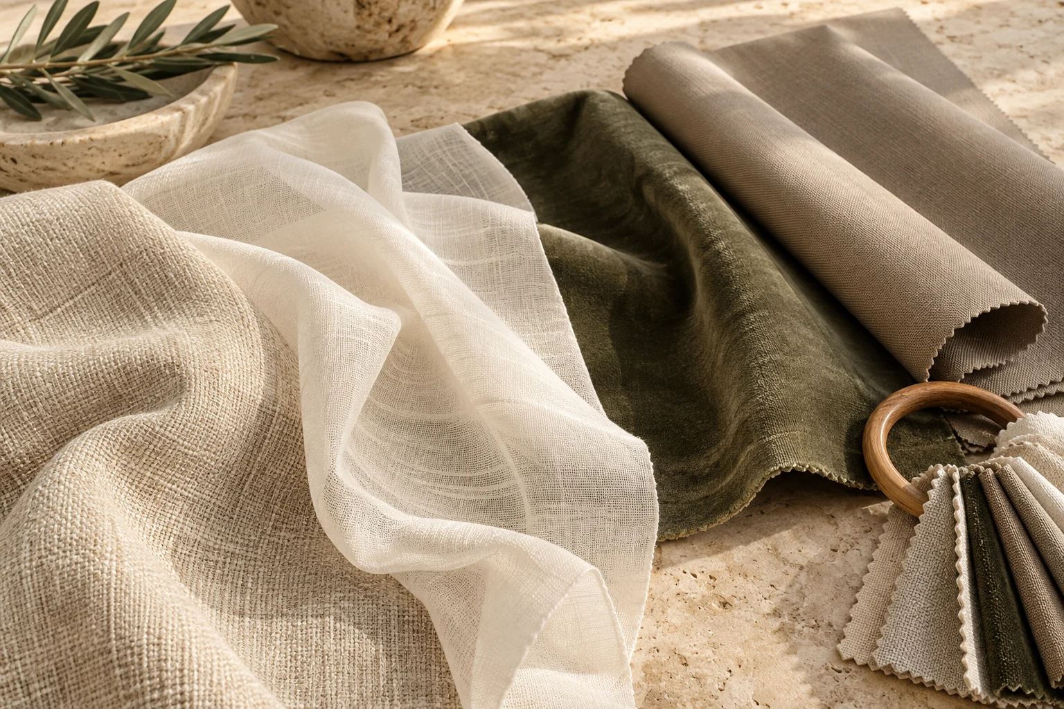Linen, sheer and velvet fabric samples